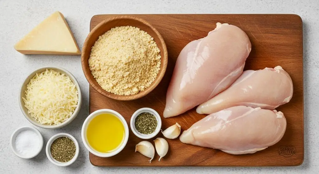 Baked Garlic Parmesan Chicken recipe Ingredients Flat Lay