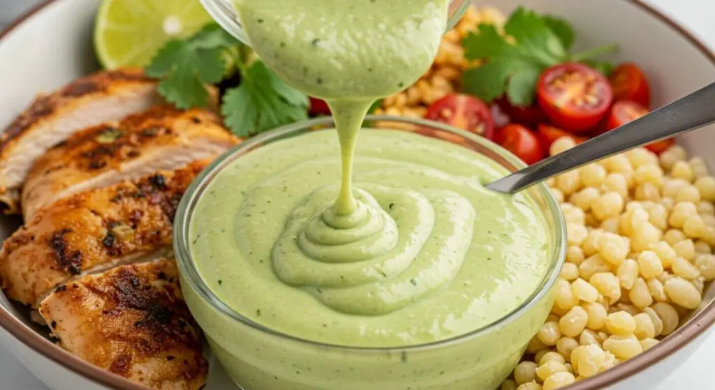 Chipotle Chicken Bowl Recipe with juicy chicken, black beans, corn, rice, and creamy cilantro-lime sauce