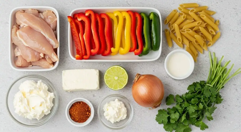 Chicken Fajita Pasta Recipe with Chicken, Peppers, Onions, and Creamy Chili-Lime Sauce