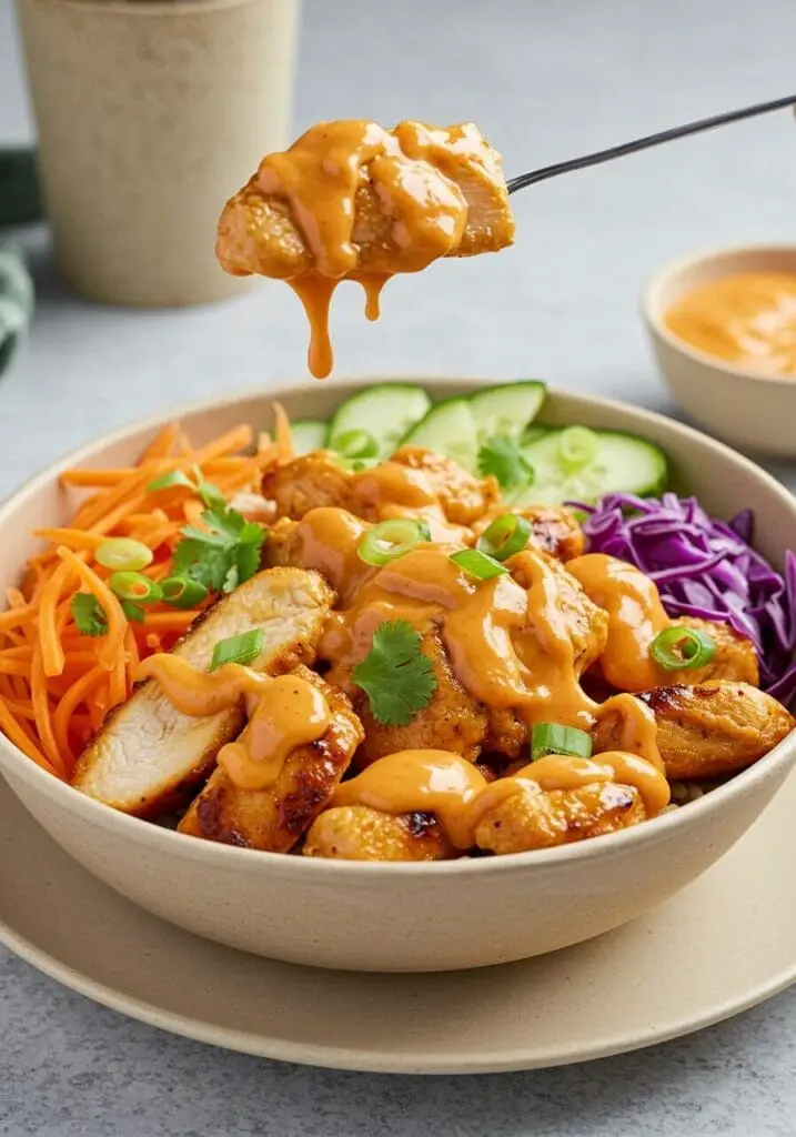 The Ultimate Bang Bang Chicken Bowl, a colorful and exciting homemade recipe with crispy chicken.