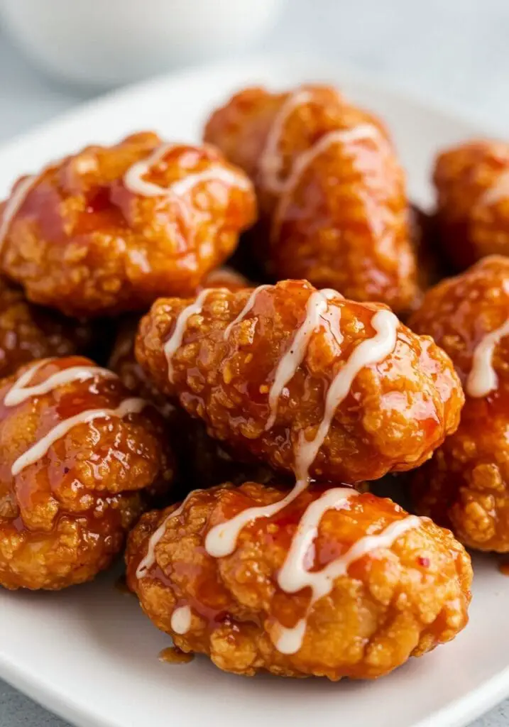 Amazingly crispy homemade Bang Bang chicken pieces from this popular recipe, showing the golden, crunchy texture.