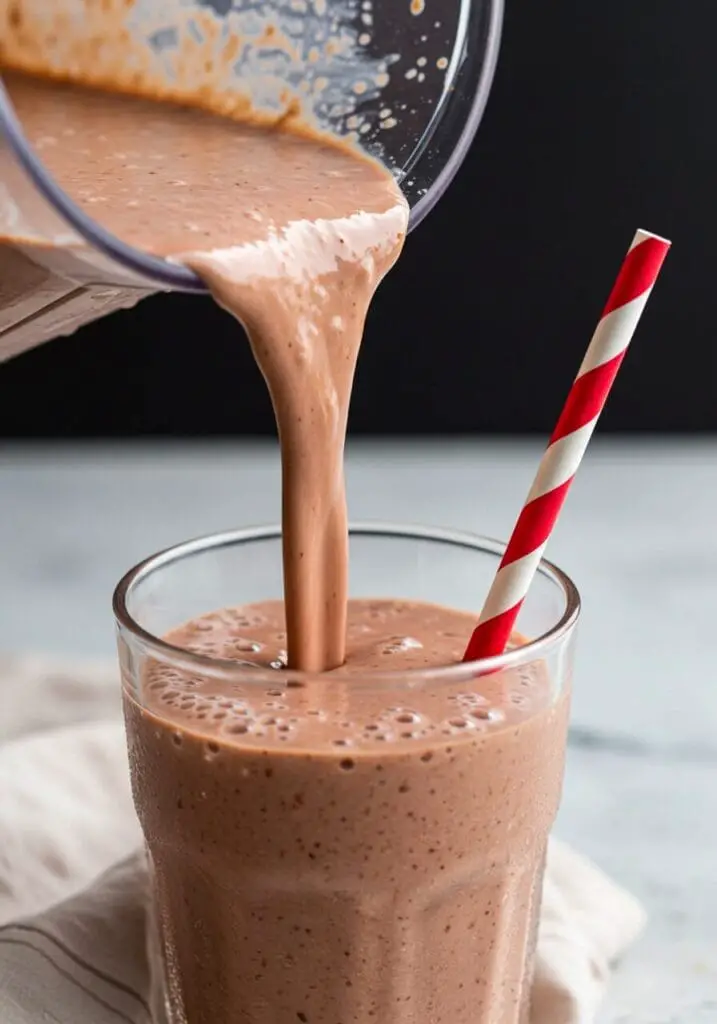 Close-up showcasing the irresistibly creamy and smooth texture of the Chocolate Strawberry Protein Smoothie.