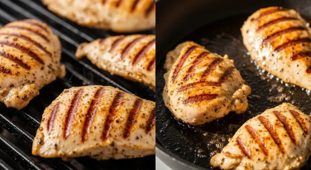 A vibrant flat lay of prepped salad ingredients: grilled sliced chicken, fresh blackberries, crumbled feta, toasted walnuts, mixed greens, and components for a vinaigrette, ready for the Blackberry Chicken Salad recipe.
