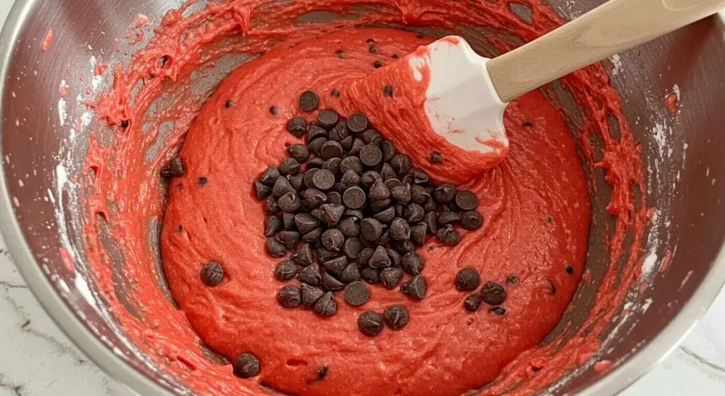 Bowls of buttercream frosting, one white, and one tinted a vibrant watermelon green, with spatulas, ready for frosting the Watermelon Cake recipe