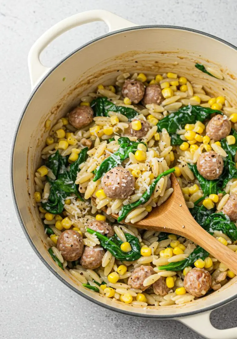 Best One-Pot Orzo with Sausage, Spinach & Corn (Easy Dinner!)