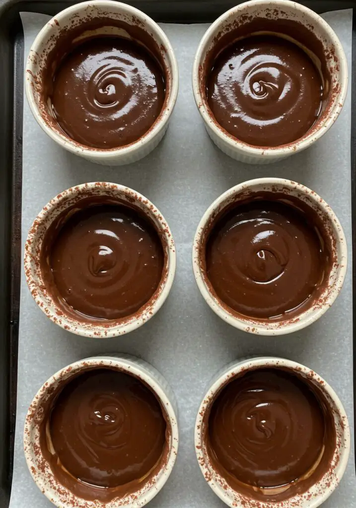 A saucepan with vibrant red homemade cherry jam simmering, with some whole and mashed cherries visible, ready for the Chocolate Cherry Fondant recipe. A wooden spoon might be in the pan.