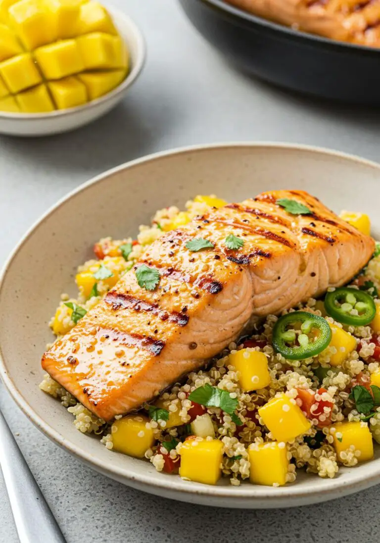Honey Mustard Salmon with Mango Quinoa