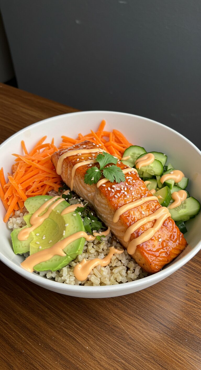The Best Spicy Salmon Bowls (with Quick Pickled Cucumbers!)
