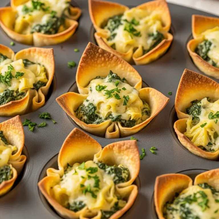 My Hot & Cheesy Spinach-Artichoke Dip Wonton Cups (30-Min Party Perfect!)