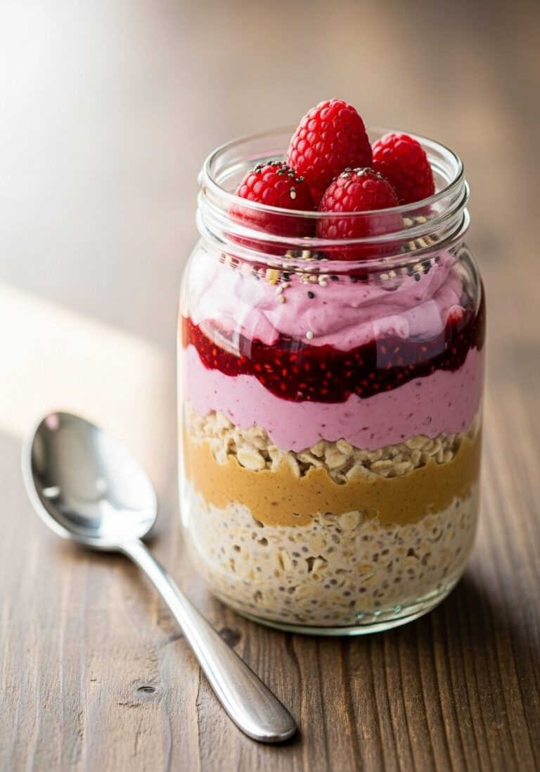 The Ultimate High-Protein Raspberry Peanut Butter Overnight Oats (Like PB&J!)