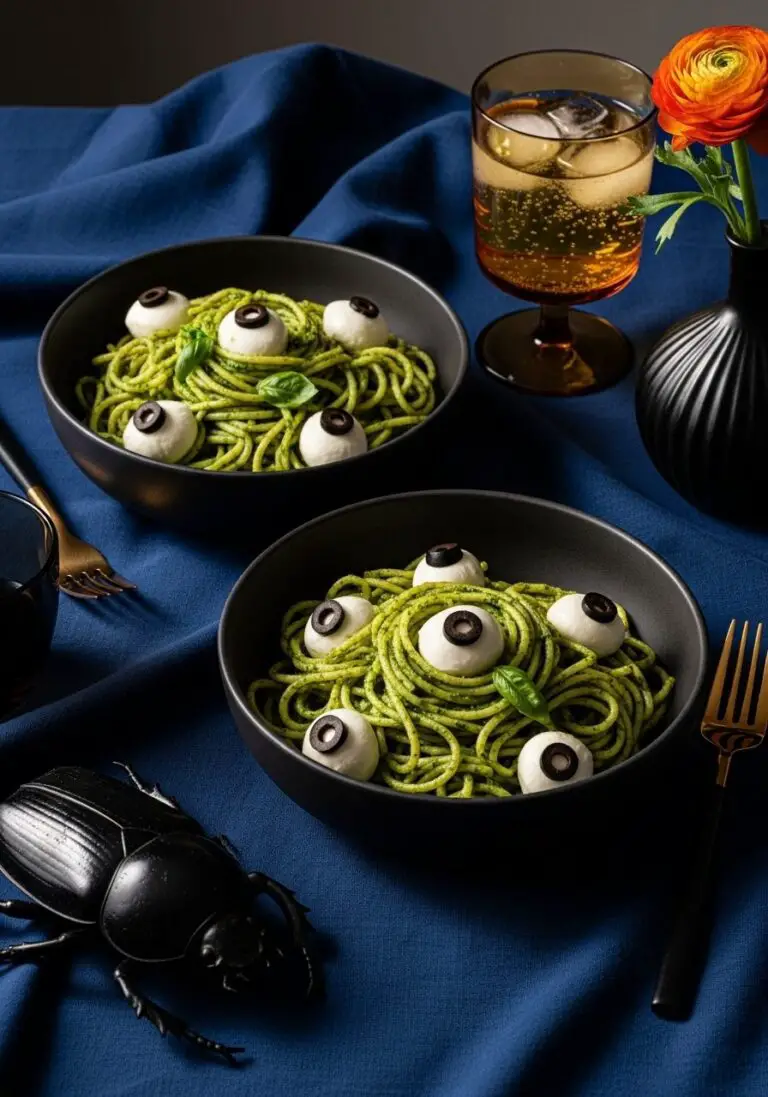 Spooky Halloween Eyeball Pasta: Easy 25-Minute Pesto Spaghetti!