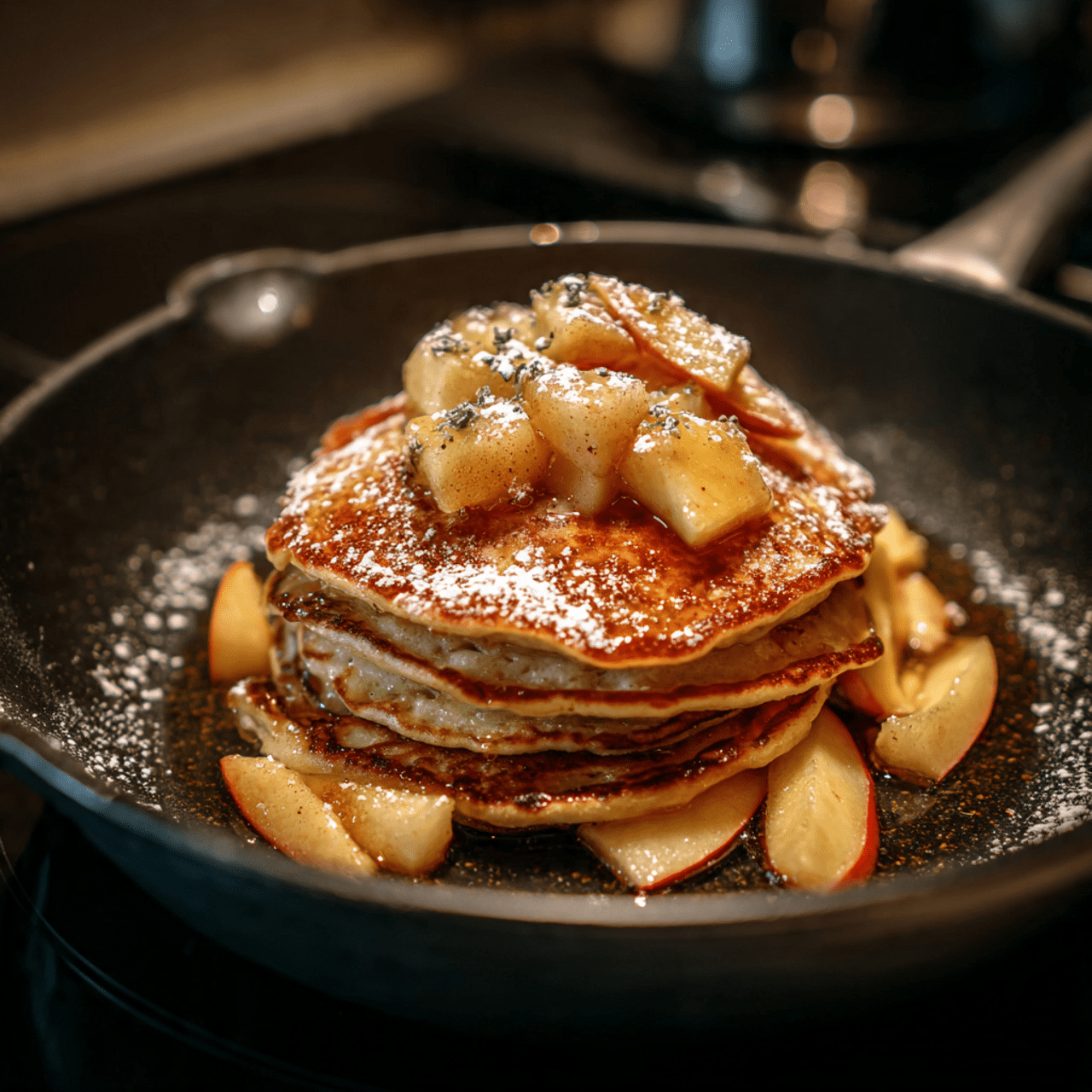 Ultimate Fluffy Pancakes with Maple Apples (A Perfect Christmas Morning Breakfast!)