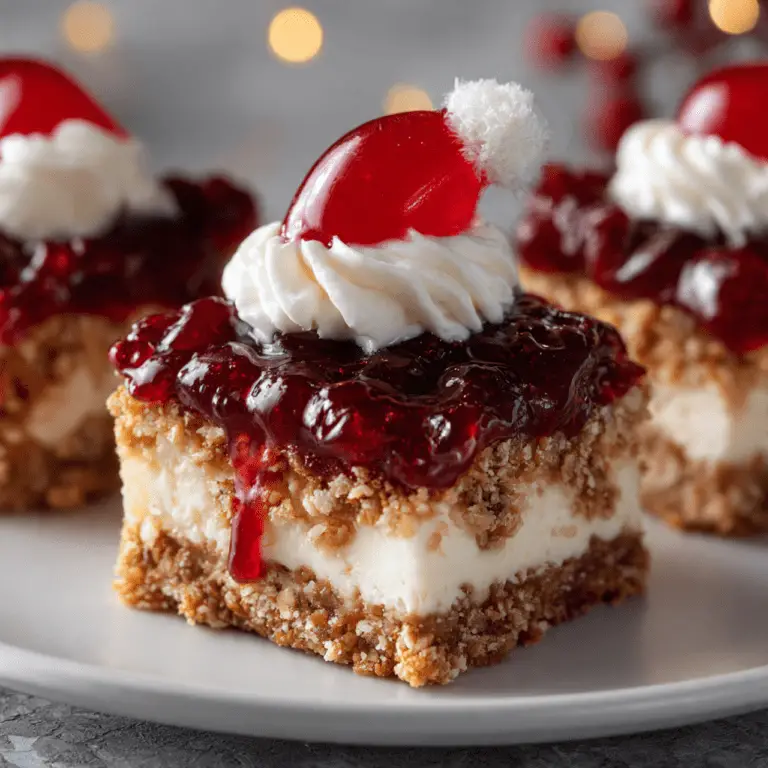 The Ultimate Santa Hat Crispy-Treat Cheesecake Squares (No-Bake Christmas Dessert!)