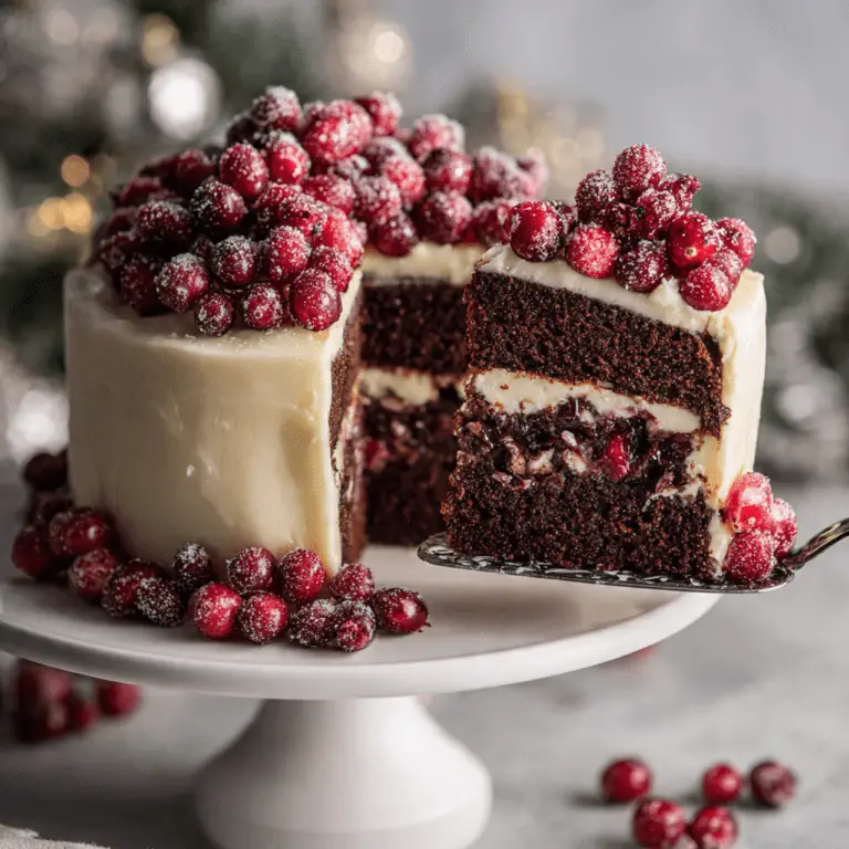 The Ultimate Chocolate Almond Cake with Sugared Cranberries (Christmas Dessert!)