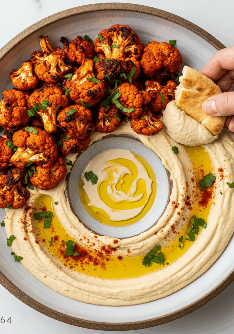 The Ultimate Harissa Roasted Cauliflower with Creamy Hummus