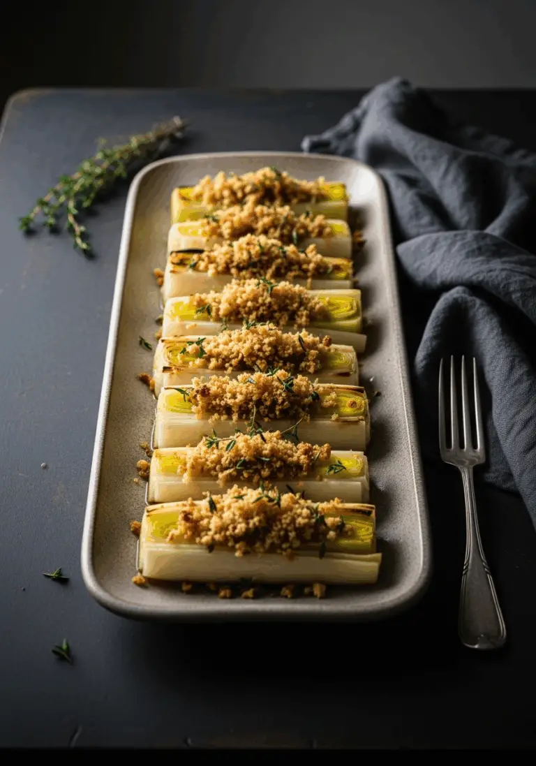 The Ultimate Braised Leeks with Crispy Thyme Breadcrumbs