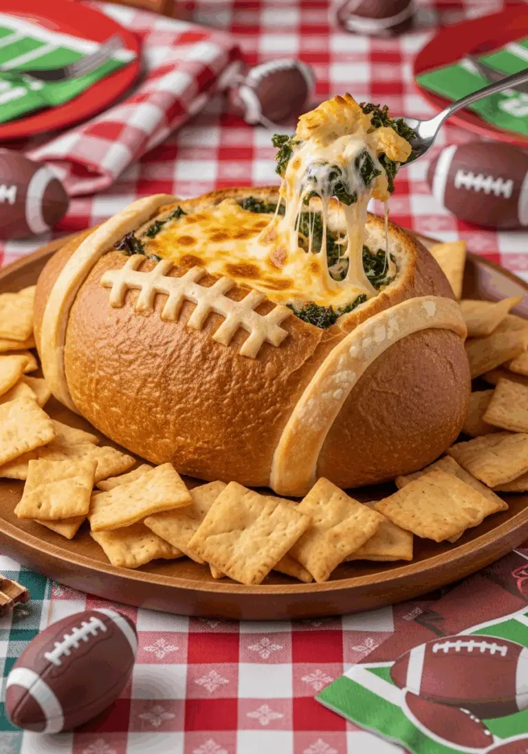 The Ultimate Super Bowl Bread Bowl Dip (Football-Shaped!)