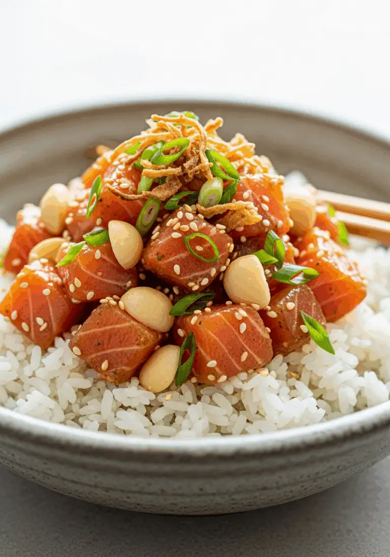 The Ultimate Salmon Poke Bowl (with Macadamia Nuts & Fried Shallots!)