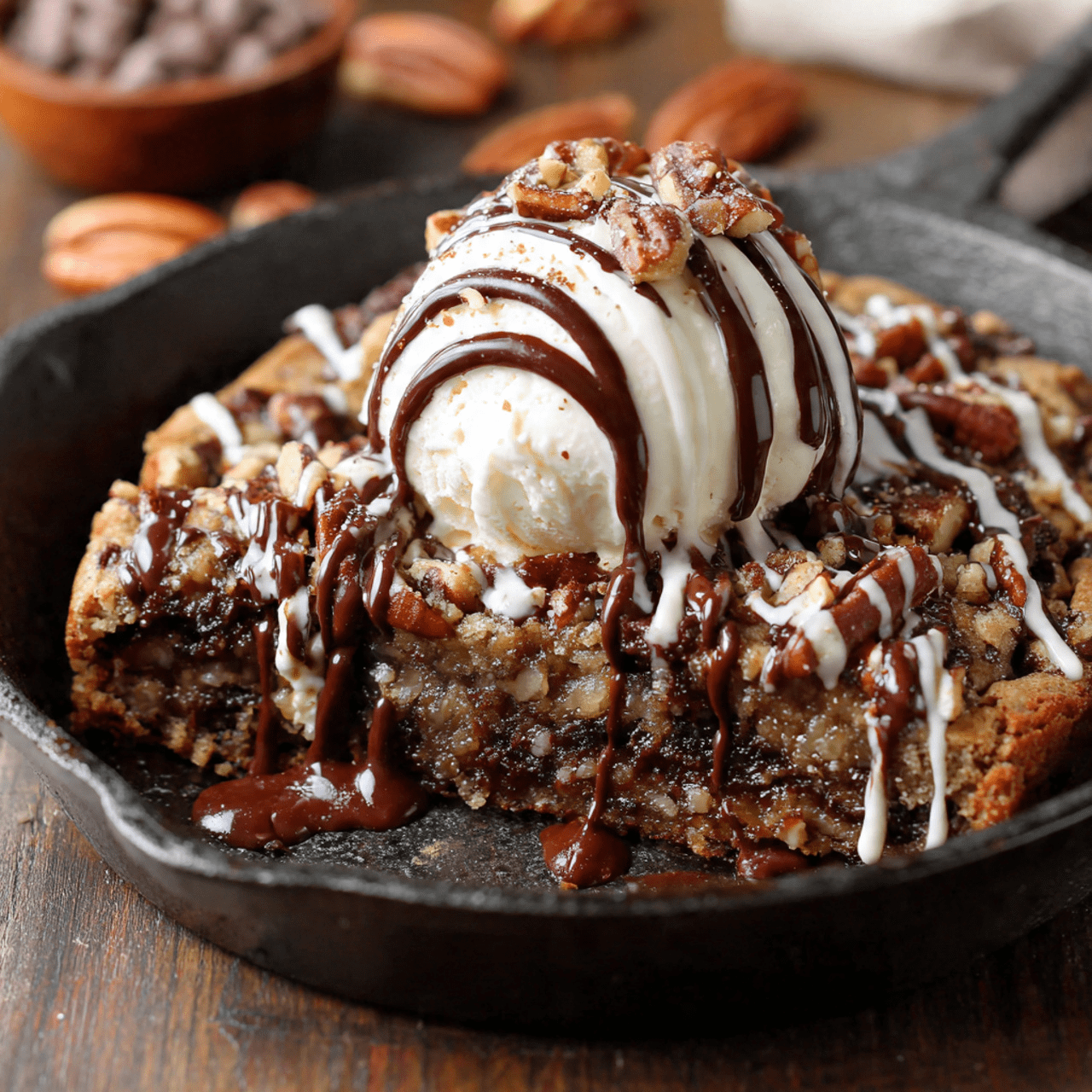 The Ultimate Chocolate Pecan Skillet Cookie (Gooey Perfection!)