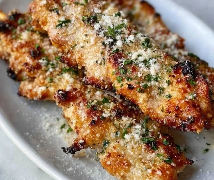 Air Fryer Garlic Parmesan Chicken Skewers with herbs and spices