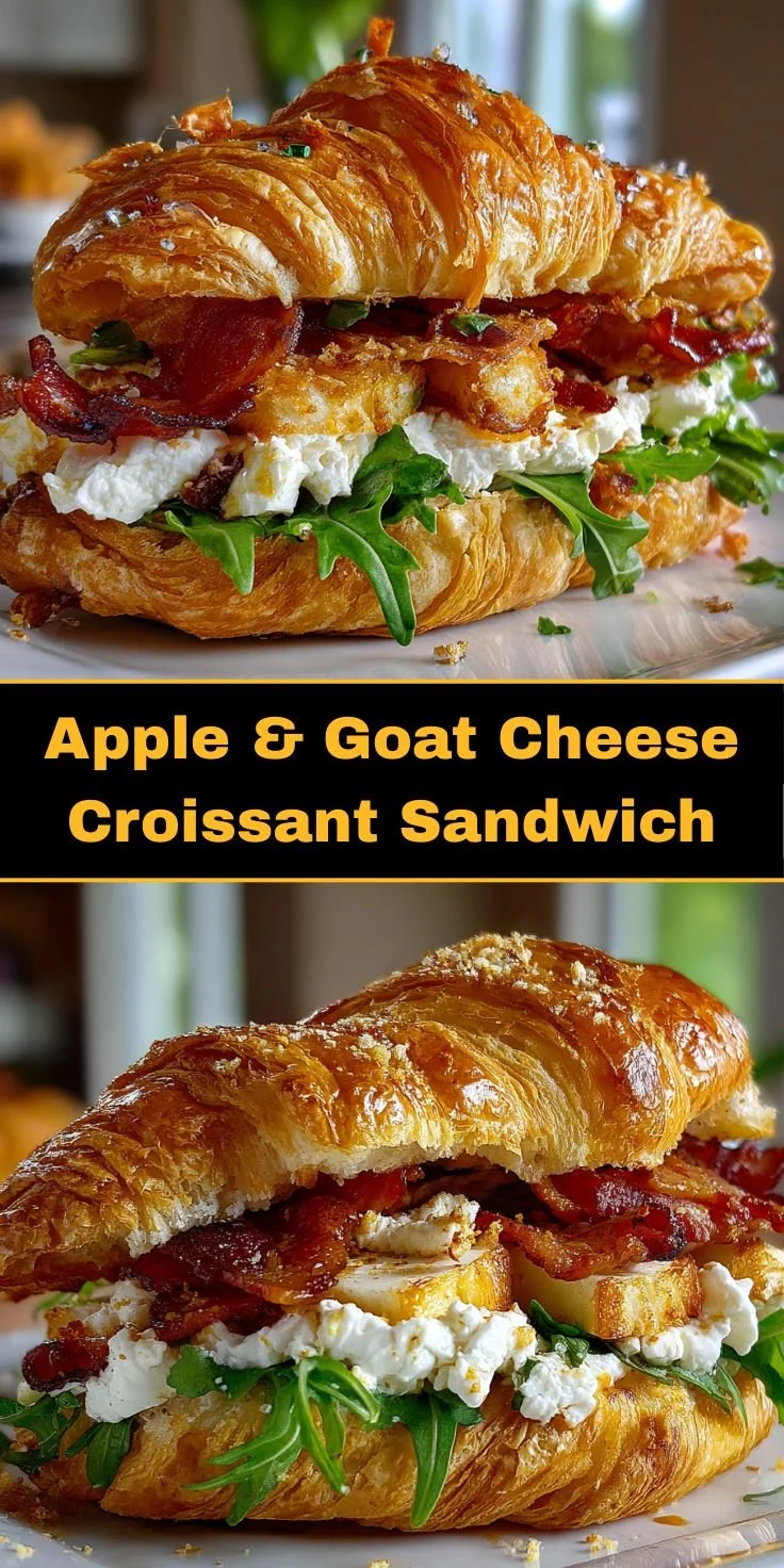 Apple and goat cheese croissant sandwich with fresh ingredients and vibrant colors