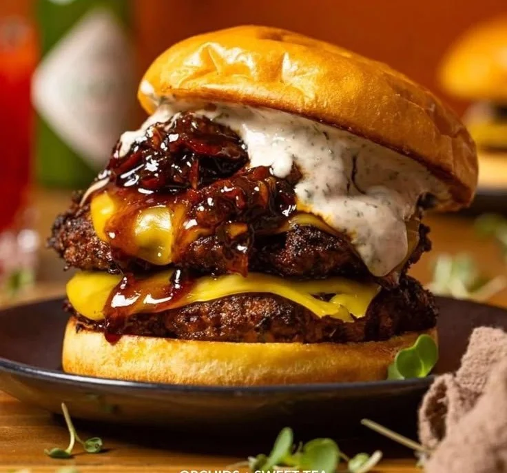BBQ Ranch Turkey Smash Burger with delicious toppings and sauces