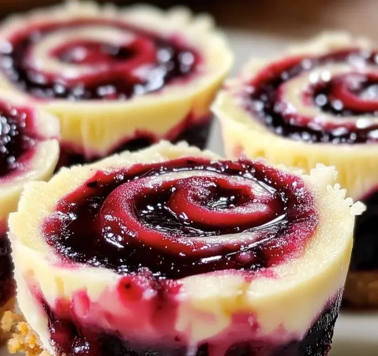 Berry Swirl Cheesecake Bites dessert on a plate