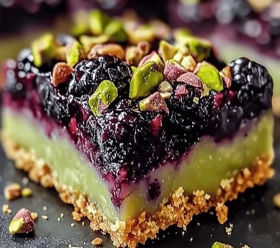 Homemade Blackberry Pistachio Dream Bars with vibrant berries and nuts