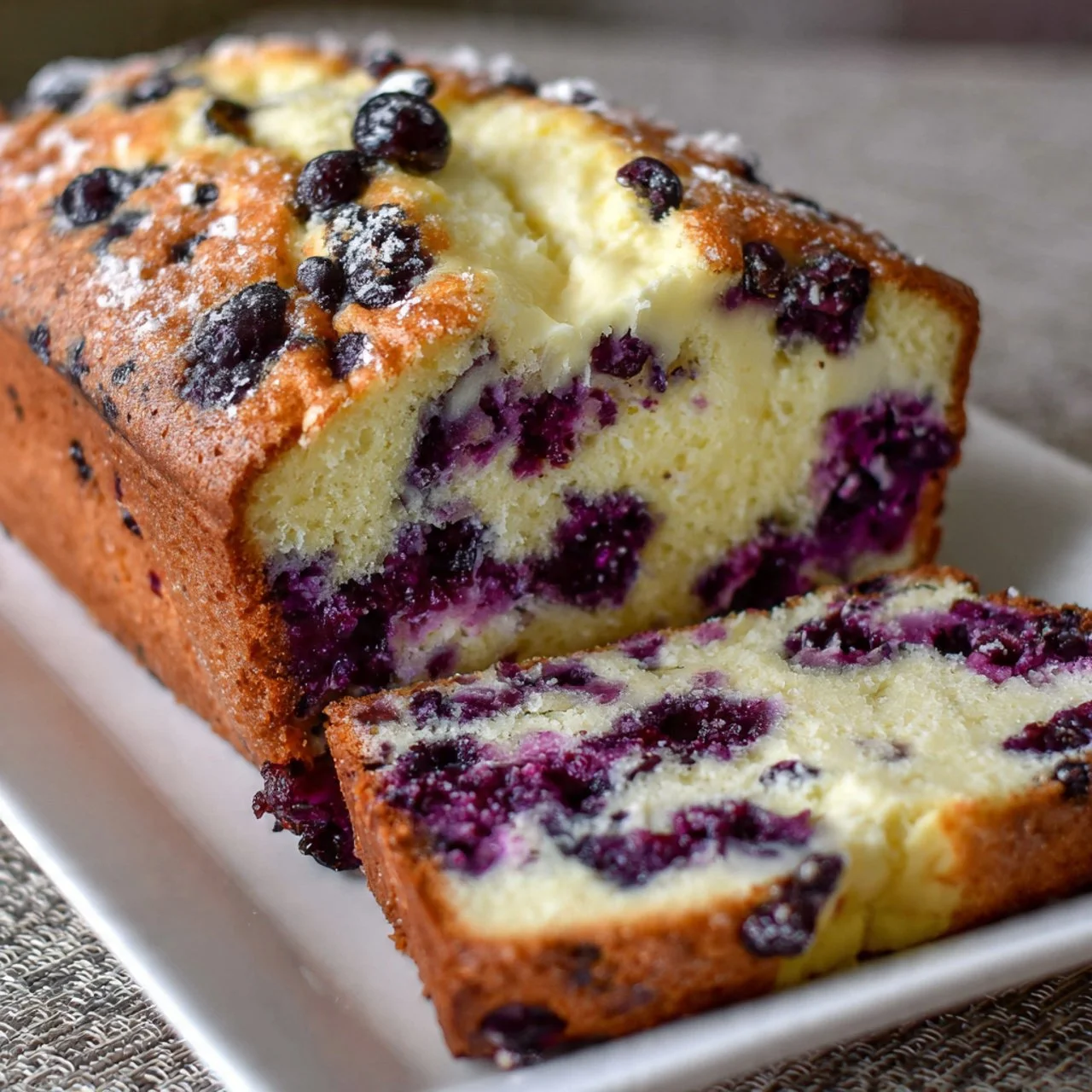 Delicious Blueberry Cream Cheese Loaf freshly baked and sliced