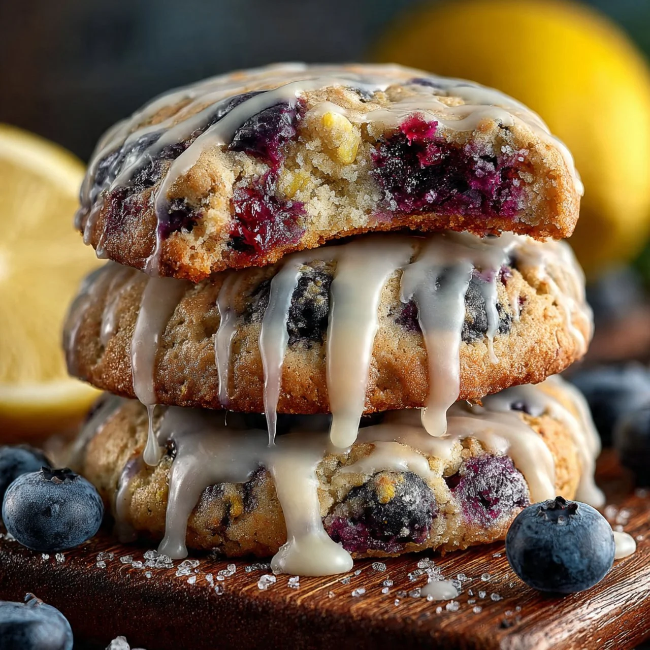 Blueberry Lemon Cookies with fresh blueberries and lemon zest on a plate