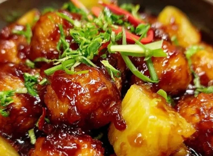 Delicious Brown Sugar Pineapple Chicken served on a plate