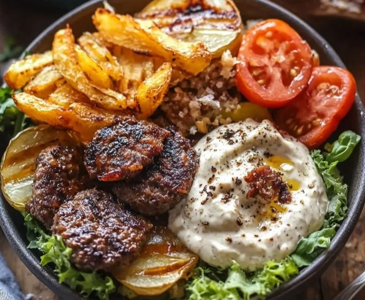 Delicious and healthy Burger Bowls with fresh ingredients and toppings