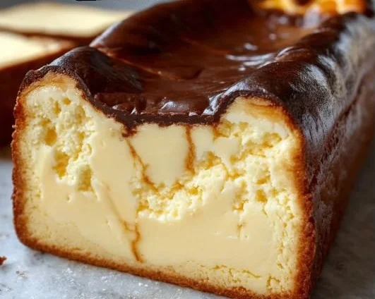 Burnt Basque cheesecake loaf pan with a creamy texture and golden crust