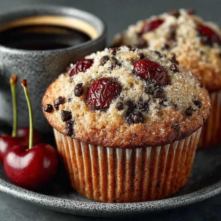 Freshly baked Cherry Chocolate Chip Muffins on a cooling rack