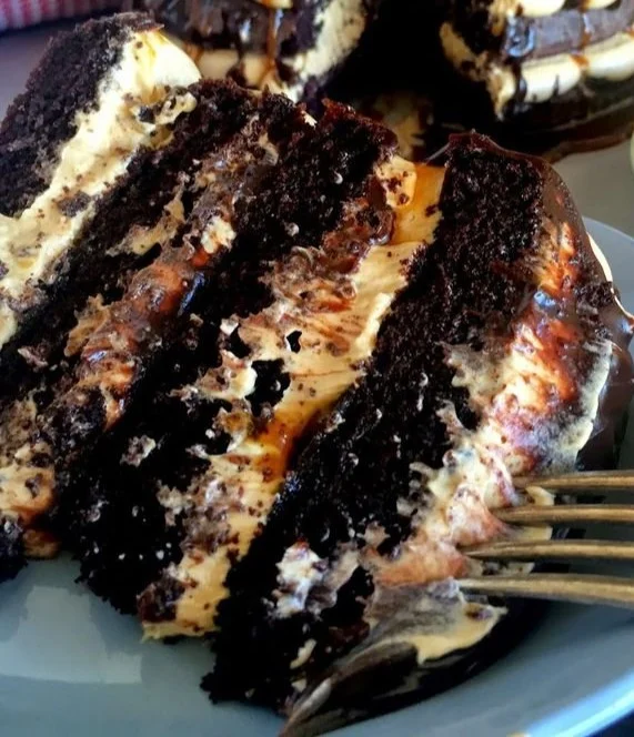 Chocolate fudge cake with salted caramel buttercream frosting