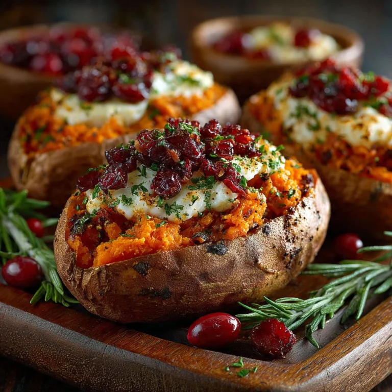Cranberry Apple Twice-Baked Sweet Potatoes served in a dish