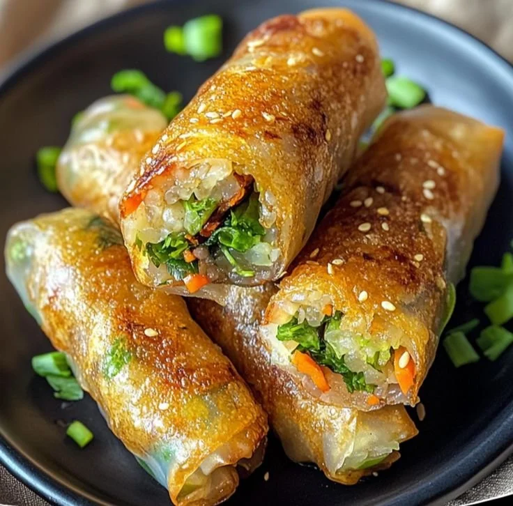 Crispy rice paper spring rolls filled with fresh veggies and herbs