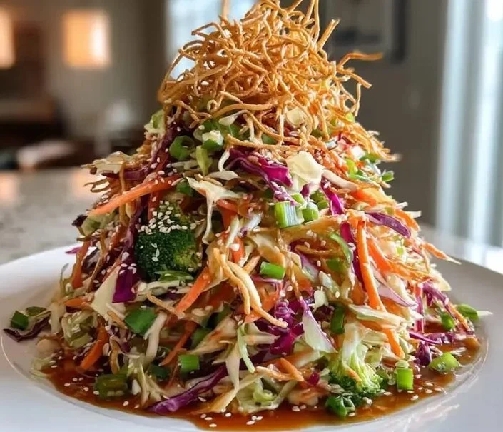 Crunchy Asian Cabbage Slaw with sesame dressing on a plate
