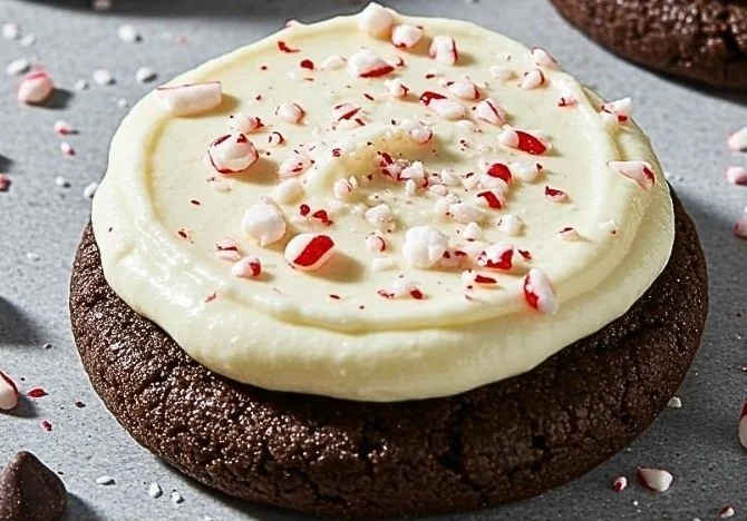 Delicious homemade chocolate peppermint cookies with chocolate drizzle and mint sprinkles