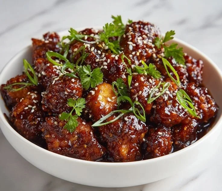 Delicious Crockpot General Tso's Chicken served with rice and vegetables