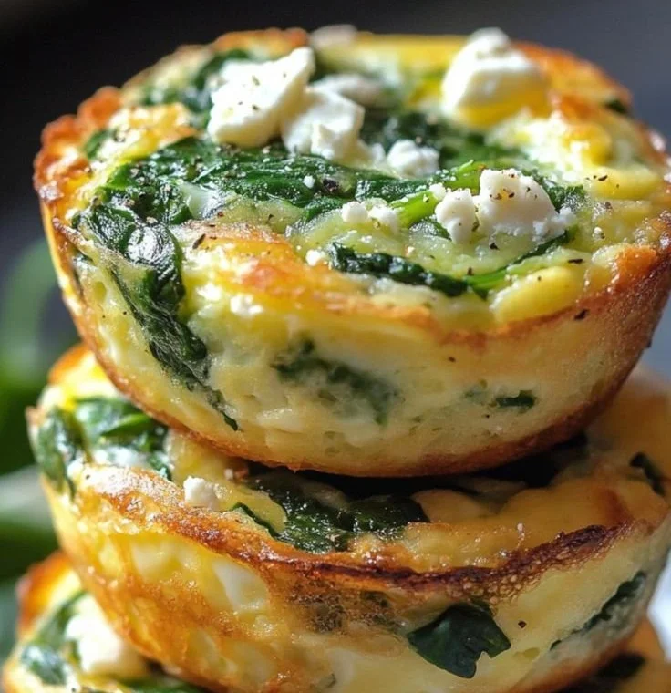 Egg muffins with spinach and feta on a plate, healthy breakfast option