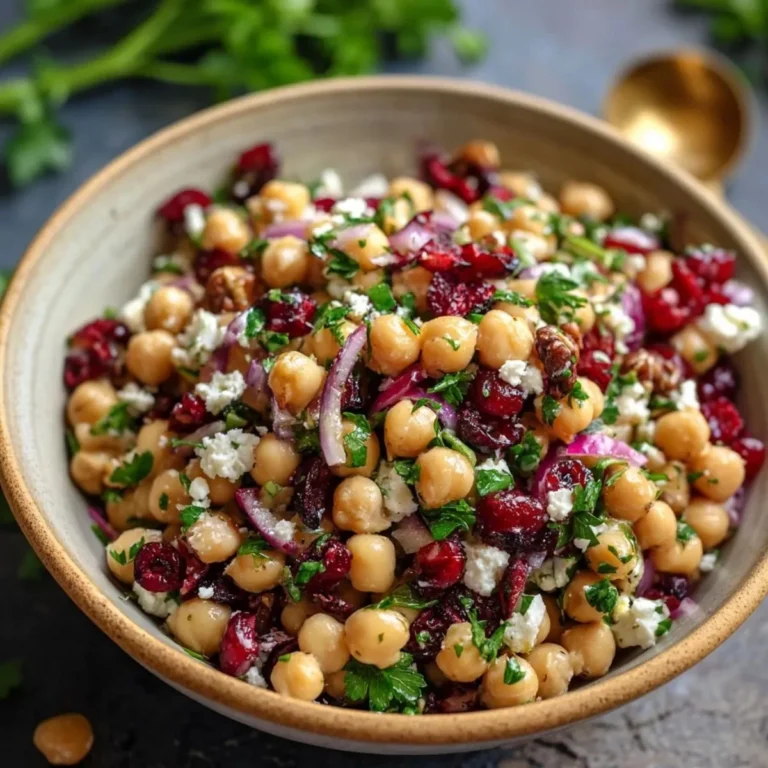 Feta and cranberry chickpea salad with lemon vinaigrette on a plate