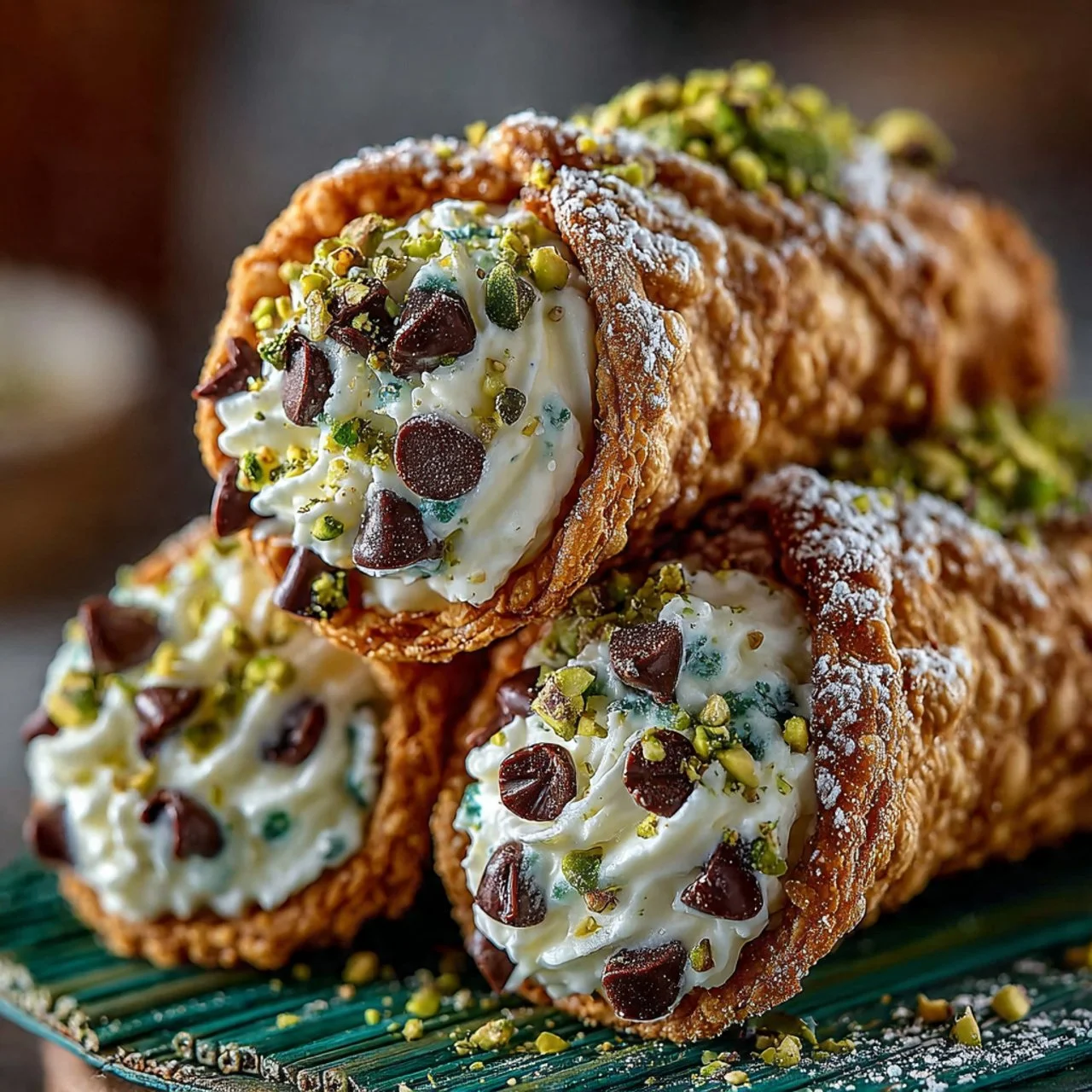 Delicious Florentine Cannoli decorated with chocolate and nuts