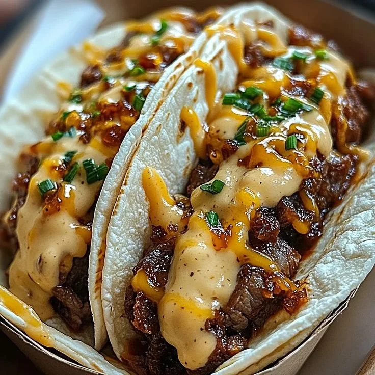 Delicious Garlic Butter Honey BBQ Tacos served on a plate