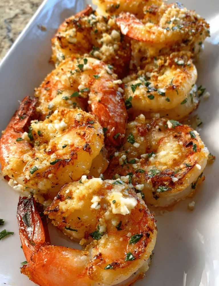 Delicious Garlic Parmesan Roasted Shrimp served with herbs and lemon
