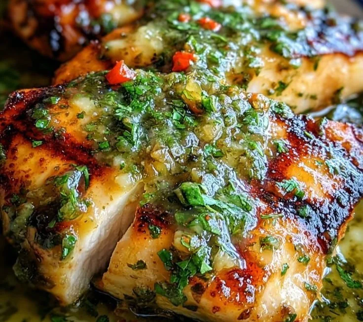 Grilled salsa verde chicken topped with pepper jack cheese on a plate