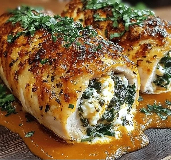 Herbed ricotta stuffed chicken rolls on a plate for a cozy dinner