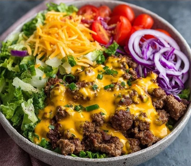 High-protein cheeseburger bowls with ground beef and burger sauce recipe