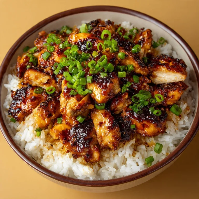 Honey BBQ Chicken served over fluffy rice, a delicious and flavorful dish