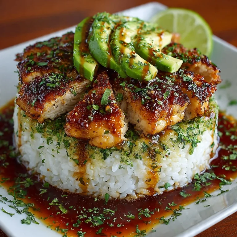 Honey Lime Chicken served with Avocado Rice Stack on a plate